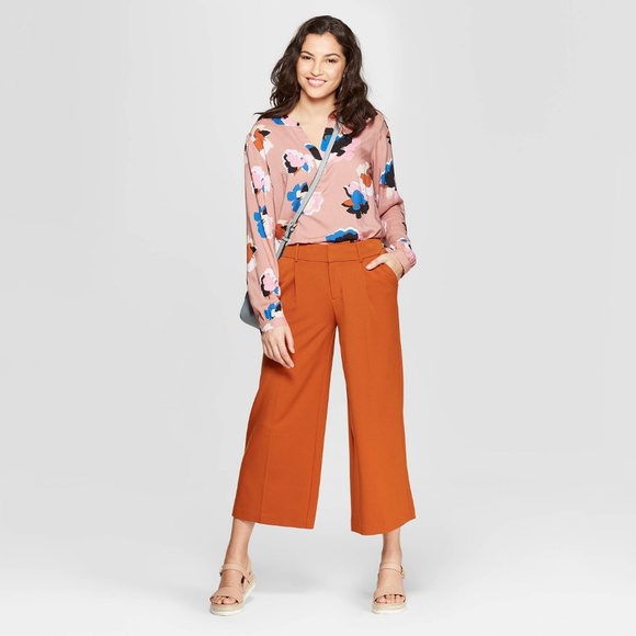 NEW Burnt Orange Wide-Leg Crop Fashion Pants 16 B3 - Picture 7 of 8